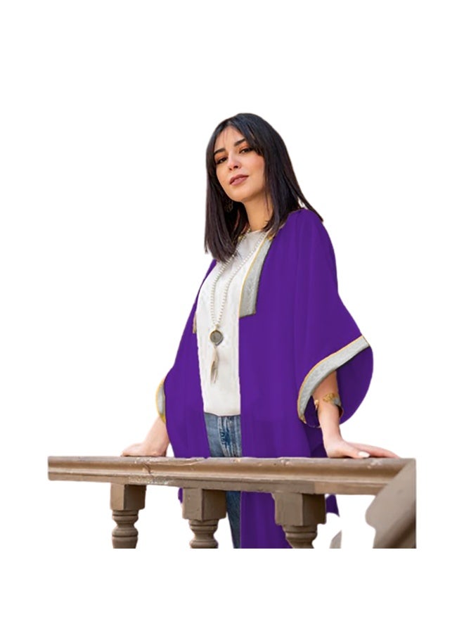 SunSet Kaftan Abaya Silver Embroidered Chiffon Sunset PURPLE - Image 1